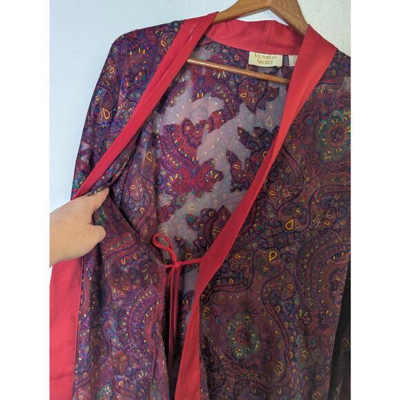 Vtg Victorias Secret Robe Gold Label Red Blue Brocade Lightweight Kimono Short - Picture 6 of 9